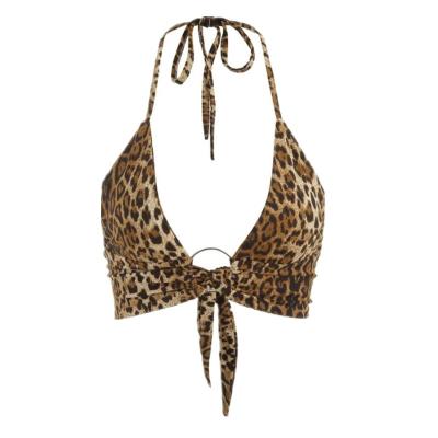 China 2022 products breathable leopard plunge crop halter top link halter backless top selling backless top for sale