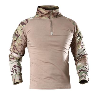 China New Fashion Anti-wrinkle Outdoor Flexible T-shirt Combat Military Camouflage On Arm 1/4 Zipper Long Sleeves T-shirt Men T-shirt for sale