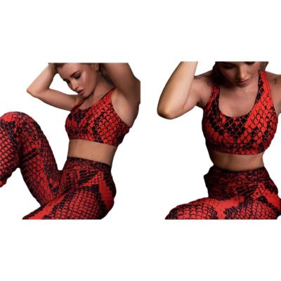 China Breathable Skin Print Backless Snake Print High Waist Set Fitness Bra Tank Top Sports Yoga Legging Sets for sale