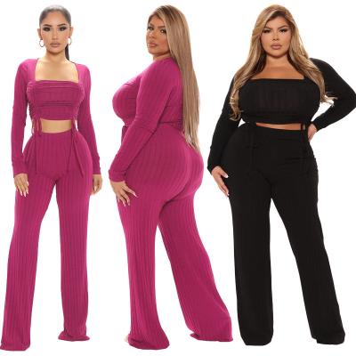 China Sustainable 2022 New Fashion Solid Color Women Sets Two Piece Plus Size 2 Piece Set for sale