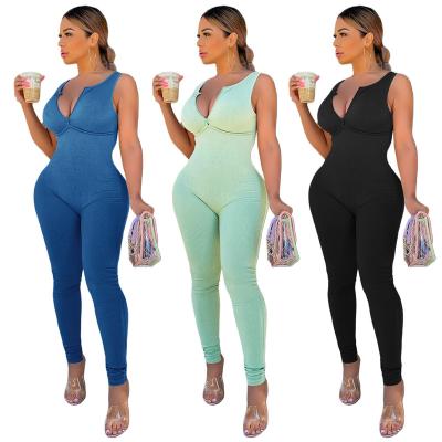 China 2022 New Style Sexy Vest Overalls Women Breathable Bodycon Two Piece Pants Set Fashion Rompers Women for sale