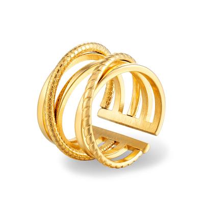 China Fashion Punk Betrayal Rings Stainless Steel Gold Color Geometric Women's Finger Rings Anniversary Wedding Gift for sale