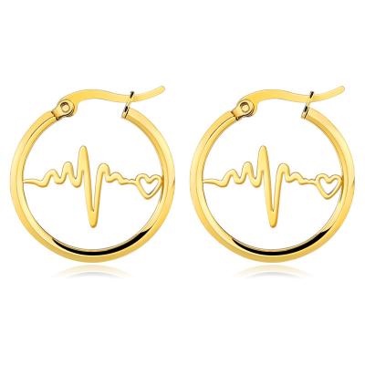 China Vintage 1 Pair/2 Pieces Earrings Women Silver Circle Hoop Earrings Stainless Steel Round Geometric Electrocardiogram Earrings Edges GIF for sale