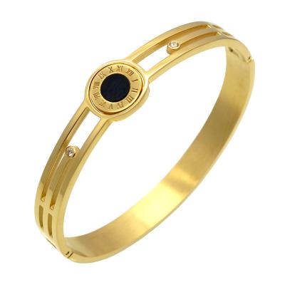 China New Roman Numeral Bangle Double Sided Shell Rotatable Gold Stainless Steel Vintage Fashion Ladies Jewelry Lover Bracelet for sale