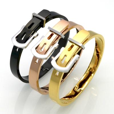 China Stainless Steel Professional Classic Vintage Belt Strap English Buckle Bracelet Couple Bracelet 4 Colors Jewelry for sale