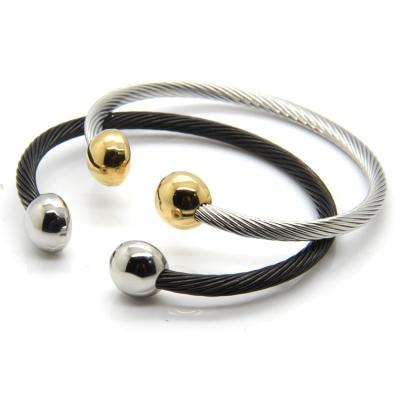 China Hot Selling Vintage Stainless Steel Jewelry Classic Twist Open Bangle LadiesColor Black Bracelet For Men for sale