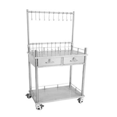 China Medical Metal Movable Two Drawer Transfusion Car Trolley For Instrument for sale