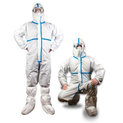 China Disposable cleanroom coverall chemical work protection hazmat uniform type 5 6 sms chemical microporous for sale