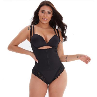 China Antibacterial Latex Tummy Control Fajas Colombianas Waist Trainer Zipper-Up High Cut Lace Trim Slimming Women Tummy Sheath Butt Lifter Shapewear for sale