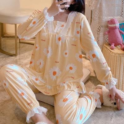 China Cute Korea Breathable Long Sleeve Long Pant Two Pieces Set Of Pajamas For Women Or Girls for sale