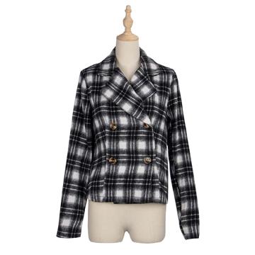 China 2020 Autumn New Double Layer Jacket Short Check Jacket With Lapel Collar Jacket For Women for sale