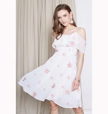 China Women Breathable Chiffon Embroidery Ruffled Ladies Chiffon Dress for sale