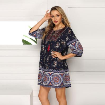 China New Breathable Style Hot Ethnic Casual Dress Multicolor Printing Totem Bohemian Dress for sale