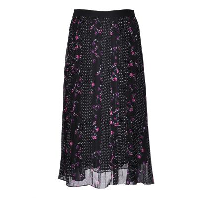 China Polka Dot Anti-Static Ladies Floral Pleated Long Pleated Skirt for sale