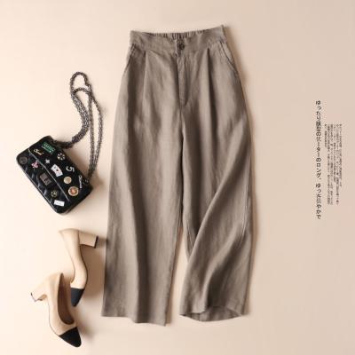 China Spring And Summer Breathable Wide Leg Cotton And Thin Casual Canvas Pants For Women for sale