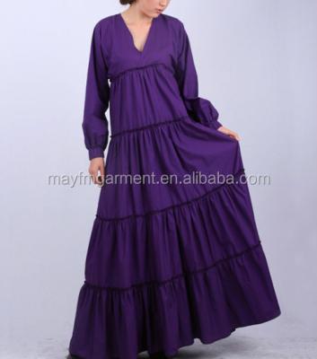 China Purple Anti-wrinkle Muslim V-neck Long Dress for sale