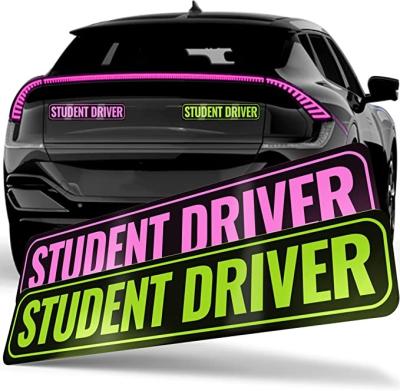 China 2-Pack Student Driver Removable Reflective Pink Reflective Green Letters Sticker Decals For Car for sale