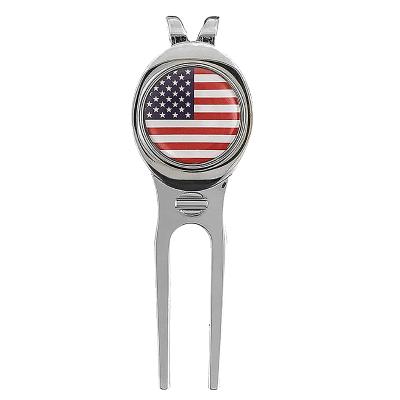 China Custom Logo Golf Accessories Divot Repair American Flag Golf Event Golf Fork Wholesale Divot Repair Tool for sale