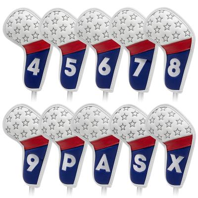 China Protect Golf Clubs Factory Price Premium Leather Golf Iron Head Covers Custom Golf Club Head Covers White Red Blue for sale