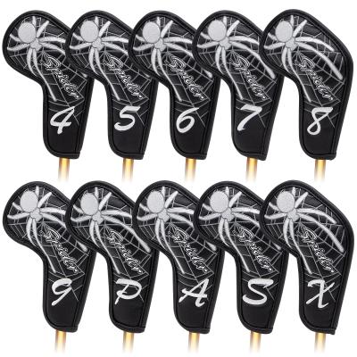 China Protect Golf Clubs New Arrival Premium Leather Golf Head Covers White Spider Pattern Custom Golf Iron Head Covers 10 Pcs Amazon Hot Sale for sale