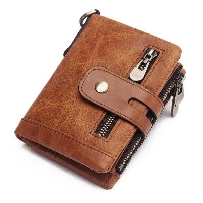 China Genuine Cowhide Genuine Leather Wallet Chain RFID Men's Leather Wallets for Men RFID Blocking Buckle Zipper Purse Vintage Fashion Retro for sale