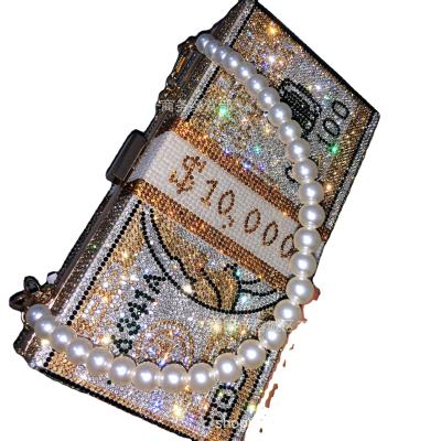 China Waterproof Money Bags Purses For Women Fashion Design 2021 New Bling Rhinestone Money Purse Handbags for sale