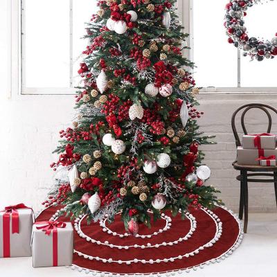 China Fabric Christmas Tree Skirt | Red Christmas decoration fur ball tree skirt tree canvas background dress apron atmosphere layout for sale