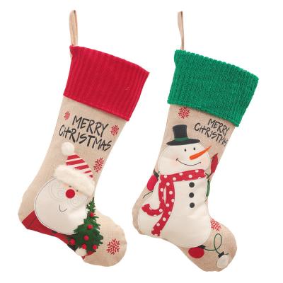 China Fabric Christmas Stocking | 2pcs Embroidered Older Mantel Pendant Christmas Tree Snowman Decoration Party Home Decorations for sale