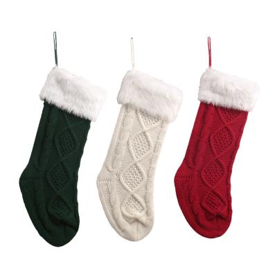 China Fabric Christmas Stocking | Plush Knitted Christmas Stocking Christmas Tree Fireplace Pendant Decoration Home Party Decorations for sale