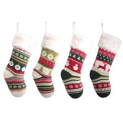 China Fabric Christmas Stocking | Large Christmas Tree Christmas Stocking Knitted Decoration Party Home Decorations Hanging From Fireplace for sale