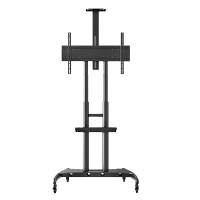 China Interactive Metal Forging Floor Rack Carts Display Dumbbell Rack AV Panels with Wheels for 55