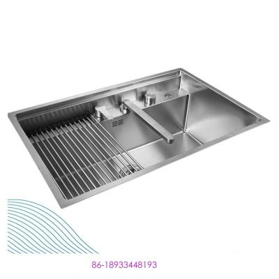 China With Hidden Faucet New Style Kitchen Sink Cup Rinser High Quality Stainless Steel Handmade With Flip Cover Lifting Smart Faucet for sale