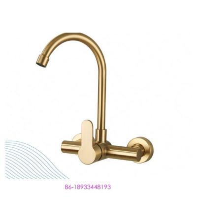 China Brass Material Cold And Hot Water Metered Faucets In-Wall Sink Faucets Gold Brushed 2 Hole Kitchen Basin Mixer Kitchen Sink Wall Mounted Faucet for sale