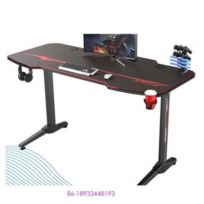 China Legs (Other) 55 Inch Adjustable Computer Gaming Desk Carbon Fiber Surface Gaming T-Shaped Desk with Cup Holder and Earphone Hook for sale