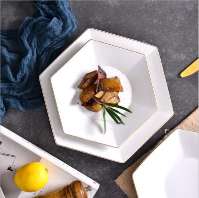 China Polygonal restaurant kitlalong hotel bar tableware ceramic products dishes steak dish household rice bowl dish set for sale