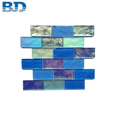 China Navy Blue Iridescent Slab Glass Flooring Pool Mosaic for sale