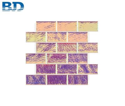 China Interior Wall Commercial Kitchen Backsplash Mosaic Tile Iridescent Pink Glass for sale