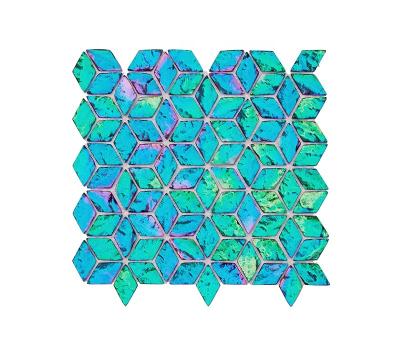 China Living Room Wall Tile Rhombus Backsplash Iridescent Glass Mosaic 49x28.2mm for sale