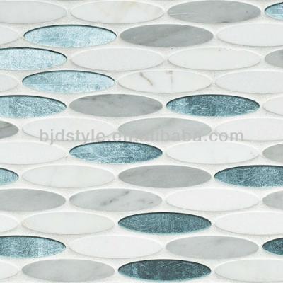 China Suitable For Kitchen Mix Pebble Oval Glass Stone Mosaic for sale