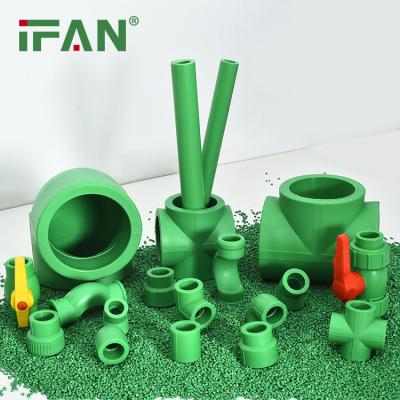 China Anti-corrosion IFAN PN25 PPR Water Pipe Fittings 20-110mm Green Color Elbow Tee PPR Pipe And Fitting for sale