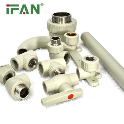 China Anti-corrosion IFAN OEM PPR Water Pipe Fittings Tee 20-110mm Gray Color Elbow Socket Plastic PPR Pipe Fitting for sale