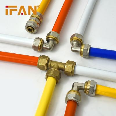 China Anti-corrosion IFAN Brass PEX Pipe Fittings 20-32mm Double Color Coupling Elbow Tee PEX Brass Compression Fittings for sale