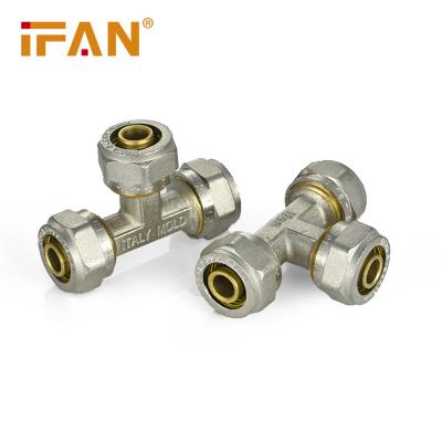 China Anti-corrosion IFAN Brass Compression Fittings 16-32mm Male Female Thread Tee PEX Pipe Fittings for sale