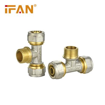 China Anti-corrosion IFAN Compression Fittings 16-25mm Male Female Threaded Tee Brass PEX Fittings For PEX Pipe for sale