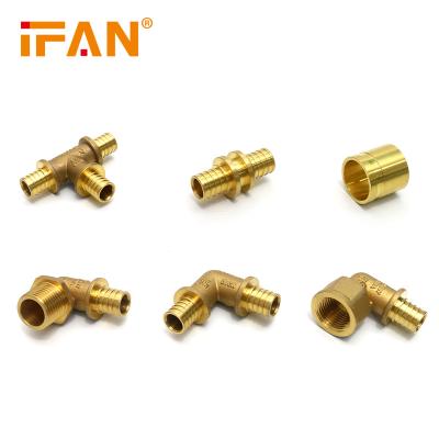 China Anti-corrosion IFAN 20-32mm PEX Pipe Fittings Thread Brass Tee Elbow Socket PN25 Brass PEX Slide Fittings for sale