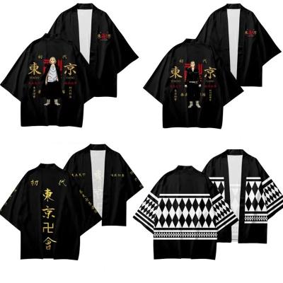 China Tokyo Avengers Cosplay Breathable Anime Cloak Black White Top For Men Shortsleeve Hanagaki Takemichi Ken Ryuguji Haori Kimono Summer Tee for sale