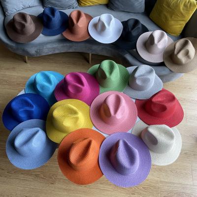 China Sunscreen Panama Jazz Hat Straw Hat Ladies Seaside Beach Solid Color Four Seasons Fashion Top Hat for sale