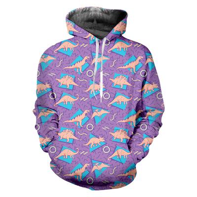 China Anti-wrinkle spring men's dinosaur OED copy all over high quality purple print pullover hoodies sweatshirts for sale