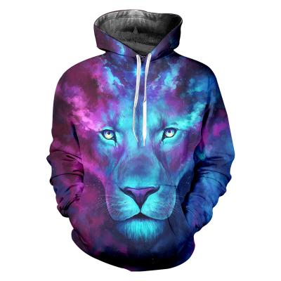 China New Fashion Anti-wrinkle Factory Price Mens Hoodies 3D Lion Printing Size Big Long Sleeve Hoodie Pullover for sale