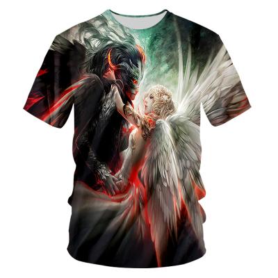 China Anti-wrinkle angel and demon pattern print custom men/women T-shirt plus size shirt for man wholesale for sale